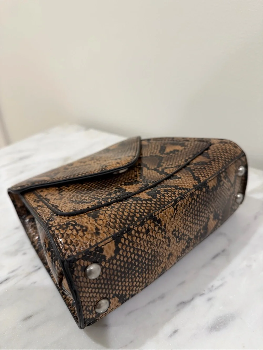 Urban Outfitters Brown Snake-Print Crossbody Top-Handle Bag